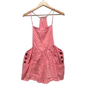 Free People 100% Linen Pink Romper Overalls Size XS Boho Girly Barbie